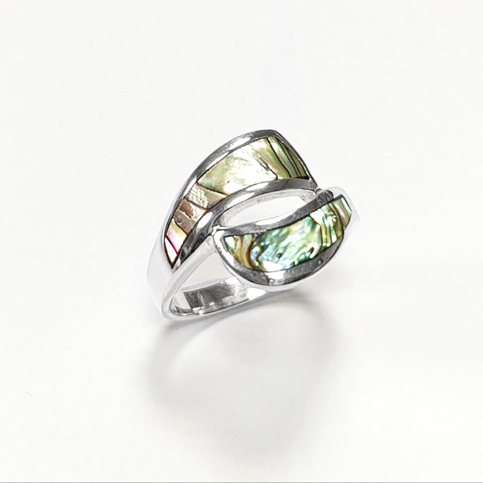 Paua Shell Ring, Sterling Silver Wave Ring, MOP Jewelry