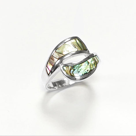 Paua Shell Ring, Sterling Silver Wave Ring, MOP Jewelry