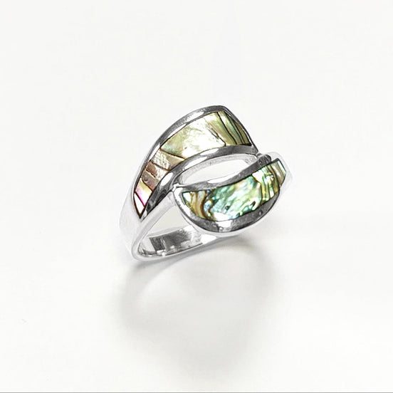 Paua Shell Ring, Sterling Silver Wave Ring, MOP Jewelry