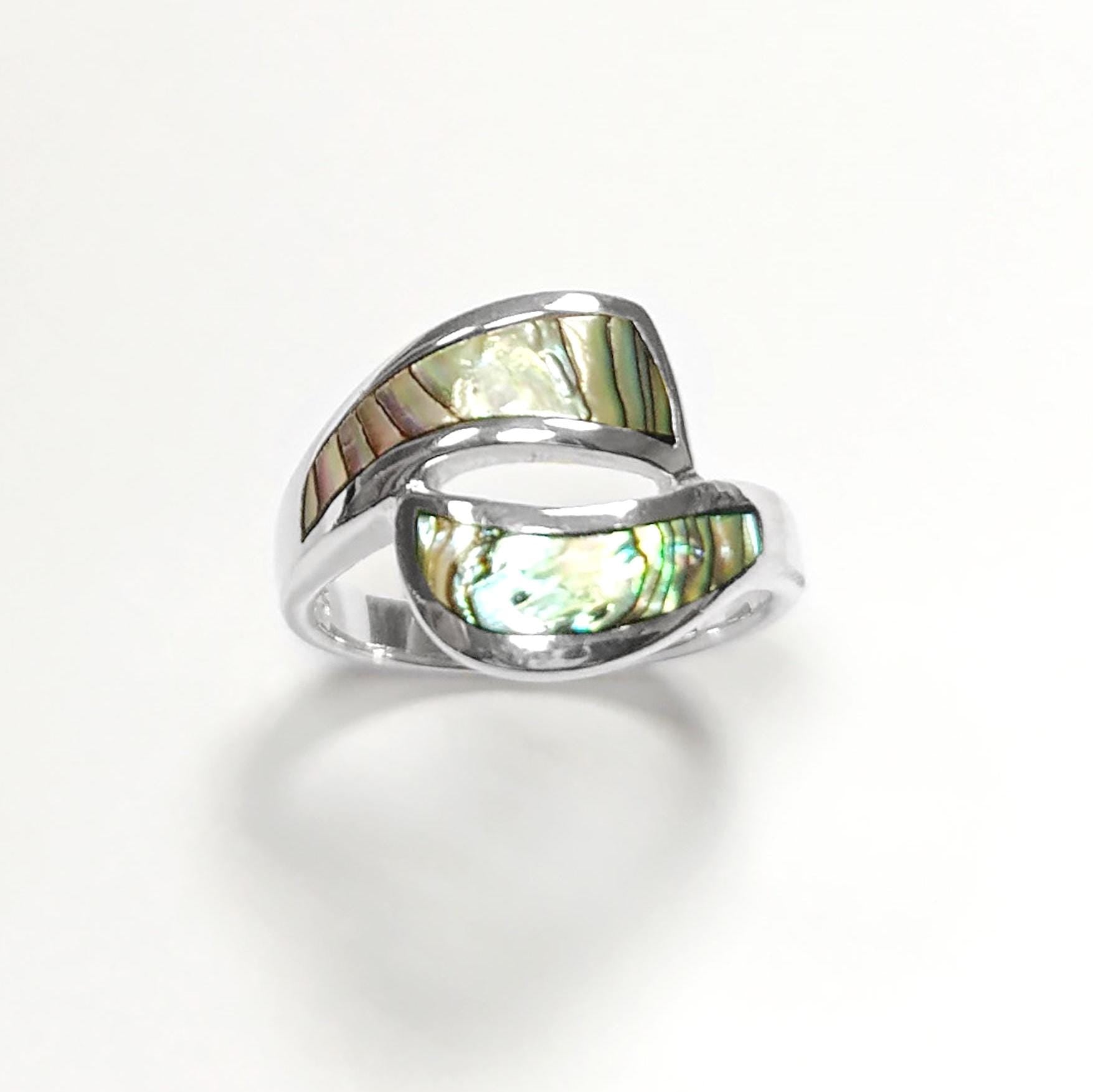 Paua Shell Ring, Sterling Silver Wave Ring, MOP Jewelry