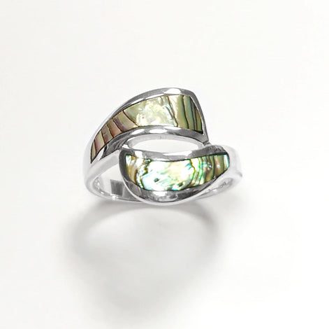 Paua Shell Ring, Sterling Silver Wave Ring, MOP Jewelry