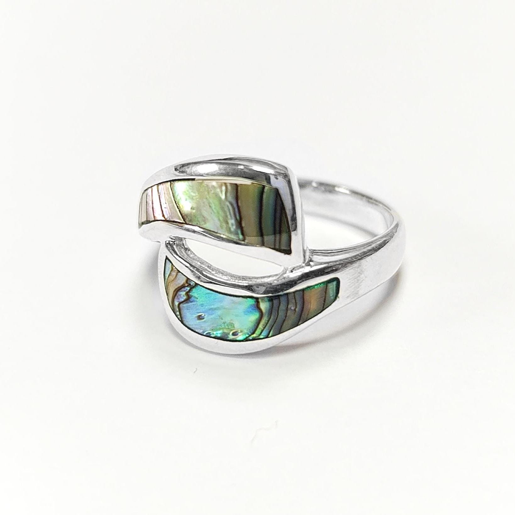 Paua Shell Ring, Sterling Silver Wave Ring, MOP Jewelry