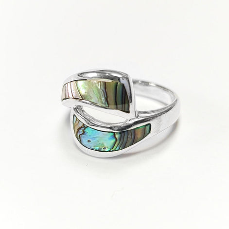 Paua Shell Ring, Sterling Silver Wave Ring, MOP Jewelry