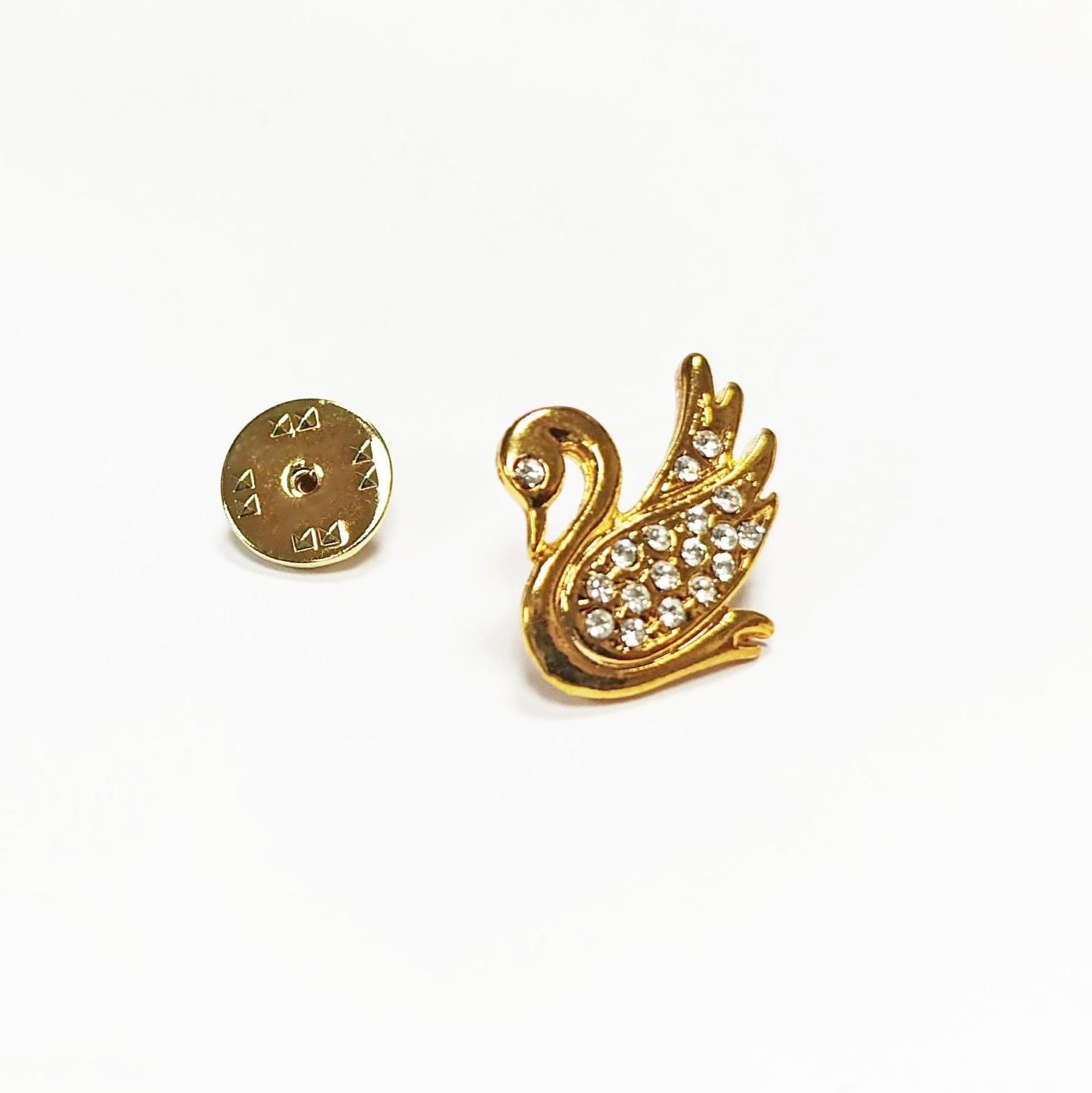 Swan Pin • Gold Crystal Brooch • Bird Lover Gift