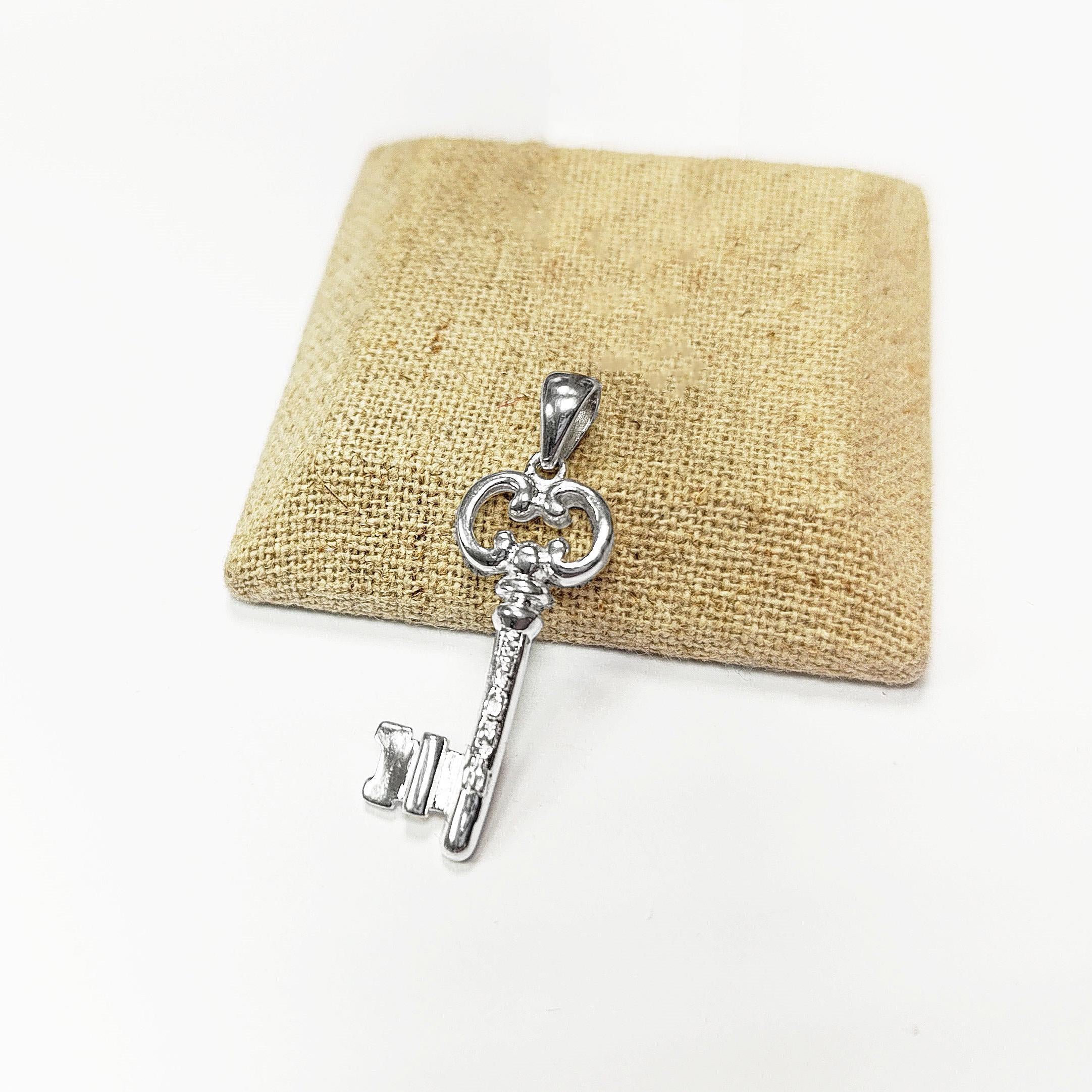 KEY Pendant - Sterling Silver - Love KEY - Small jewelry, Promise Love Charm, Silver Key Charm, Silver Tiny Key Pendant