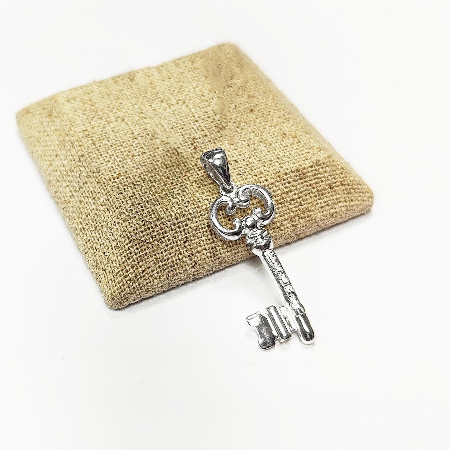 KEY Pendant - Sterling Silver - Love KEY - Small jewelry, Promise Love Charm, Silver Key Charm, Silver Tiny Key Pendant