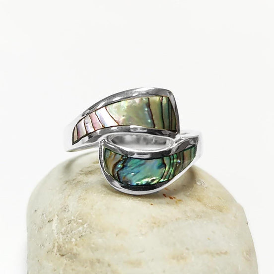 Paua Shell Ring, Sterling Silver Wave Ring, MOP Jewelry