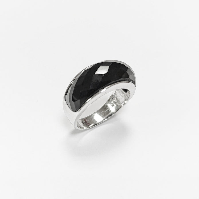 Faceted Onyx Ring by KRAMIKE • Sterling Silver • Modern & Elegant Black Stone Band • Perfect for a Sophisticated Look • Gift for Her • KR030