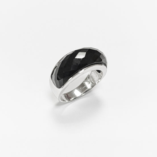 Faceted Onyx Ring by KRAMIKE • Sterling Silver • Modern & Elegant Black Stone Band • Perfect for a Sophisticated Look • Gift for Her • KR030
