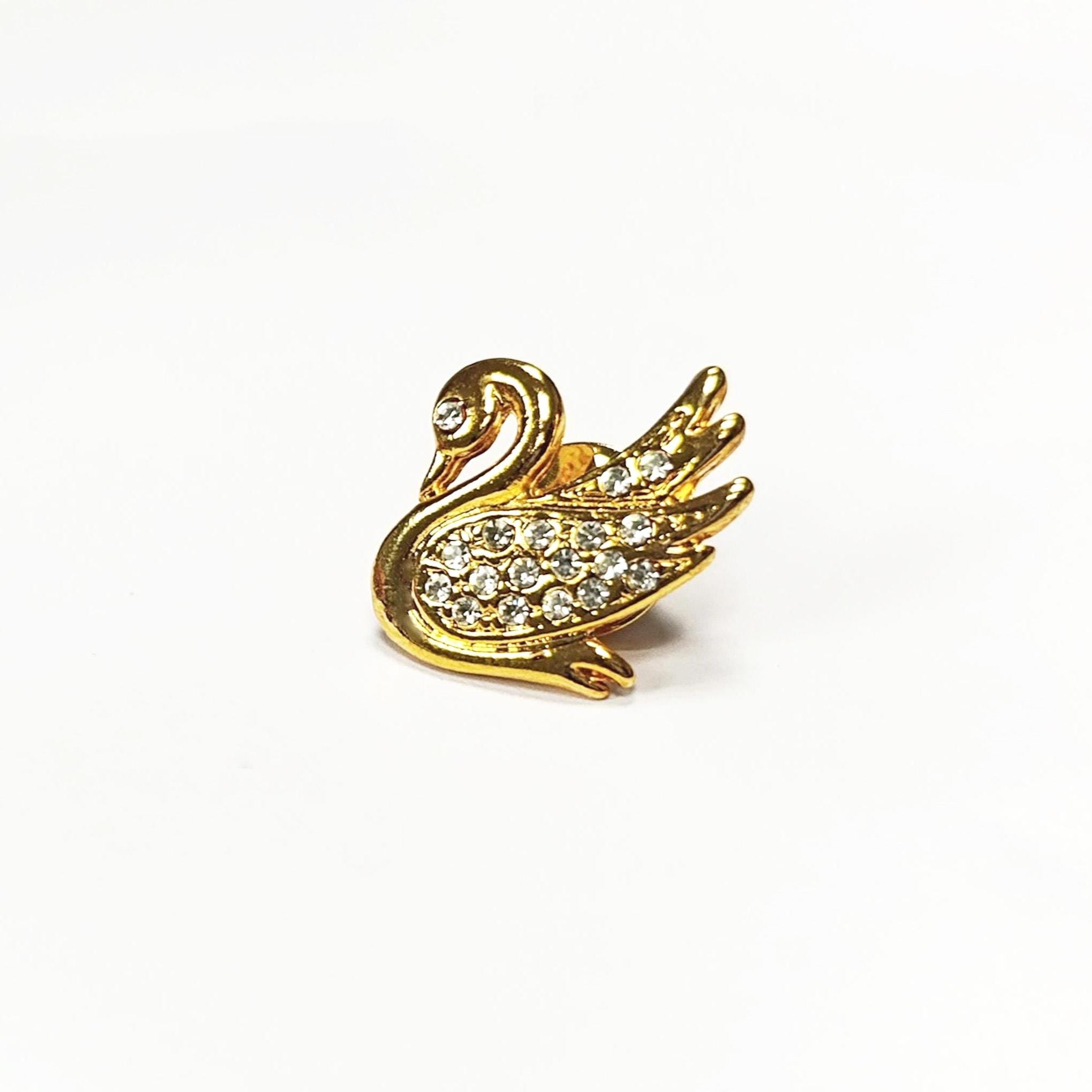 Swan Pin • Gold Crystal Brooch • Bird Lover Gift