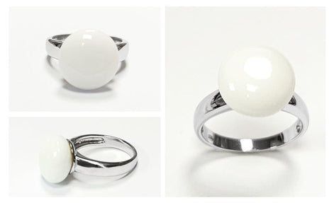 925 White Agate Ring Sterling Silver, Genuine 10mm White Agate Stone, Design Jewelry, Round White Stone, UNISEX Vintage Style Ring