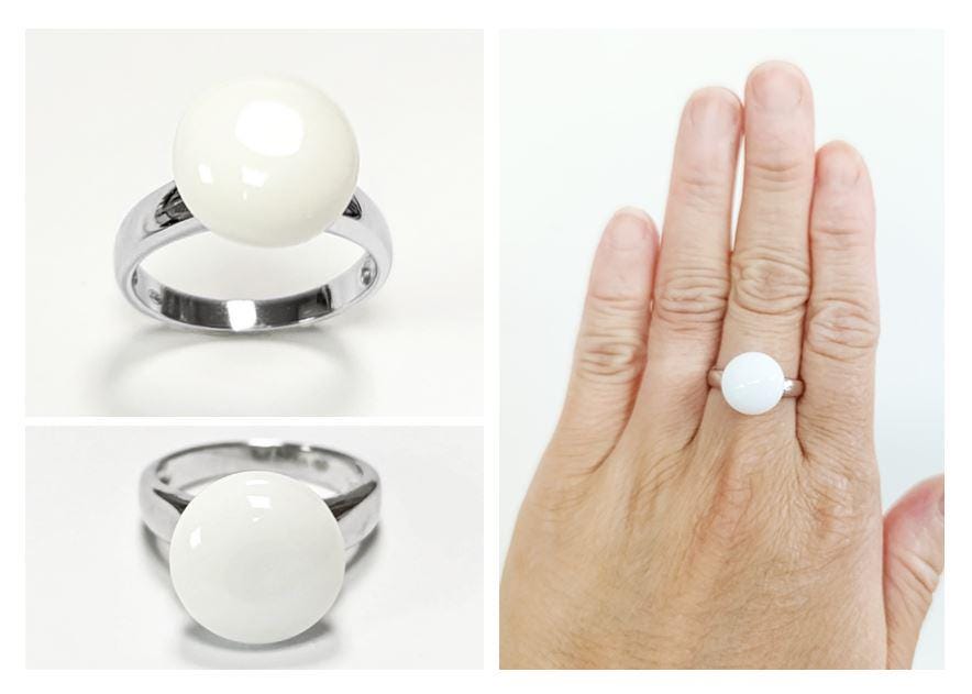 925 White Agate Ring Sterling Silver, Genuine 10mm White Agate Stone, Design Jewelry, Round White Stone, UNISEX Vintage Style Ring