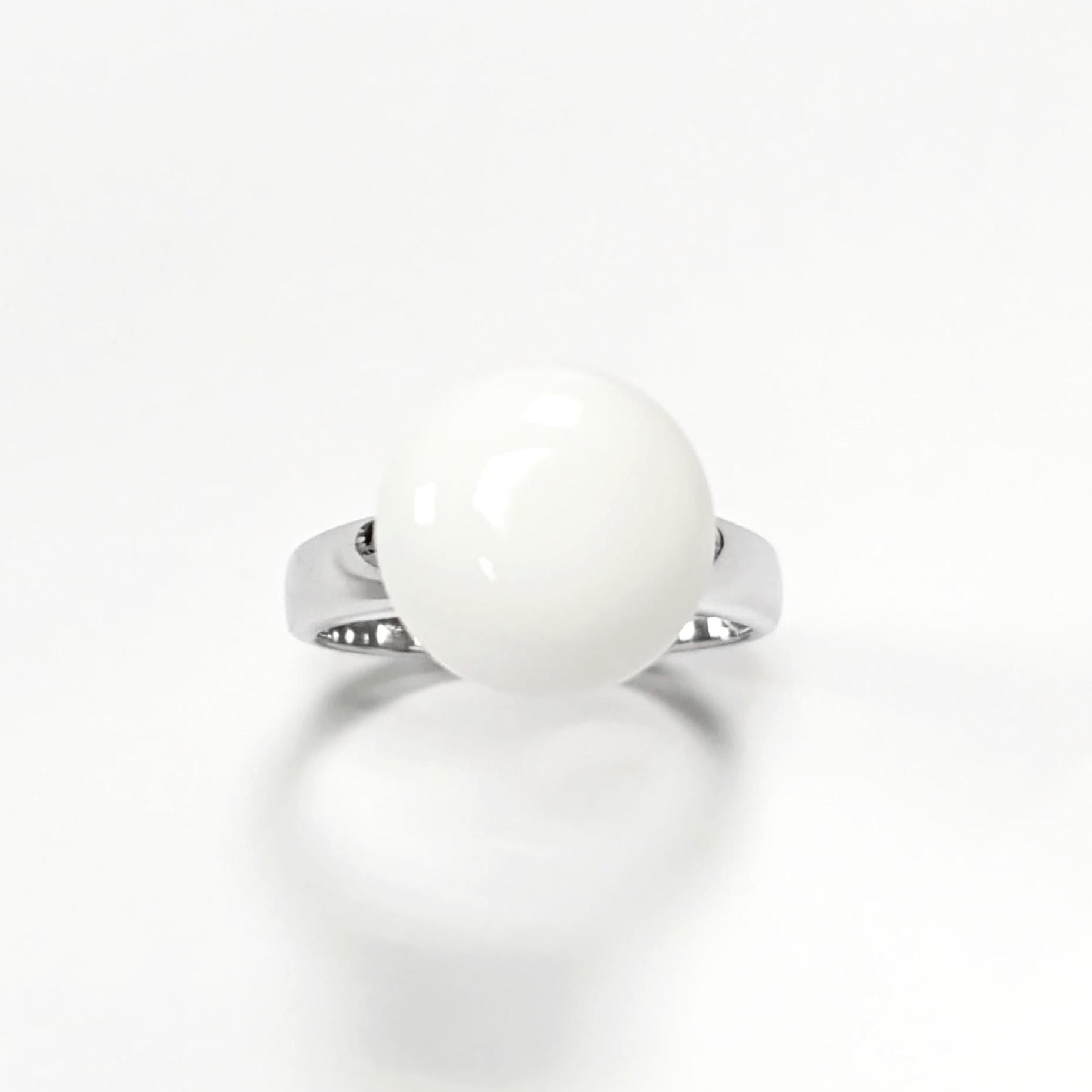 925 White Agate Ring Sterling Silver, Genuine 10mm White Agate Stone, Design Jewelry, Round White Stone, UNISEX Vintage Style Ring