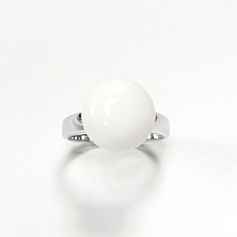 925 White Agate Ring Sterling Silver, Genuine 10mm White Agate Stone, Design Jewelry, Round White Stone, UNISEX Vintage Style Ring