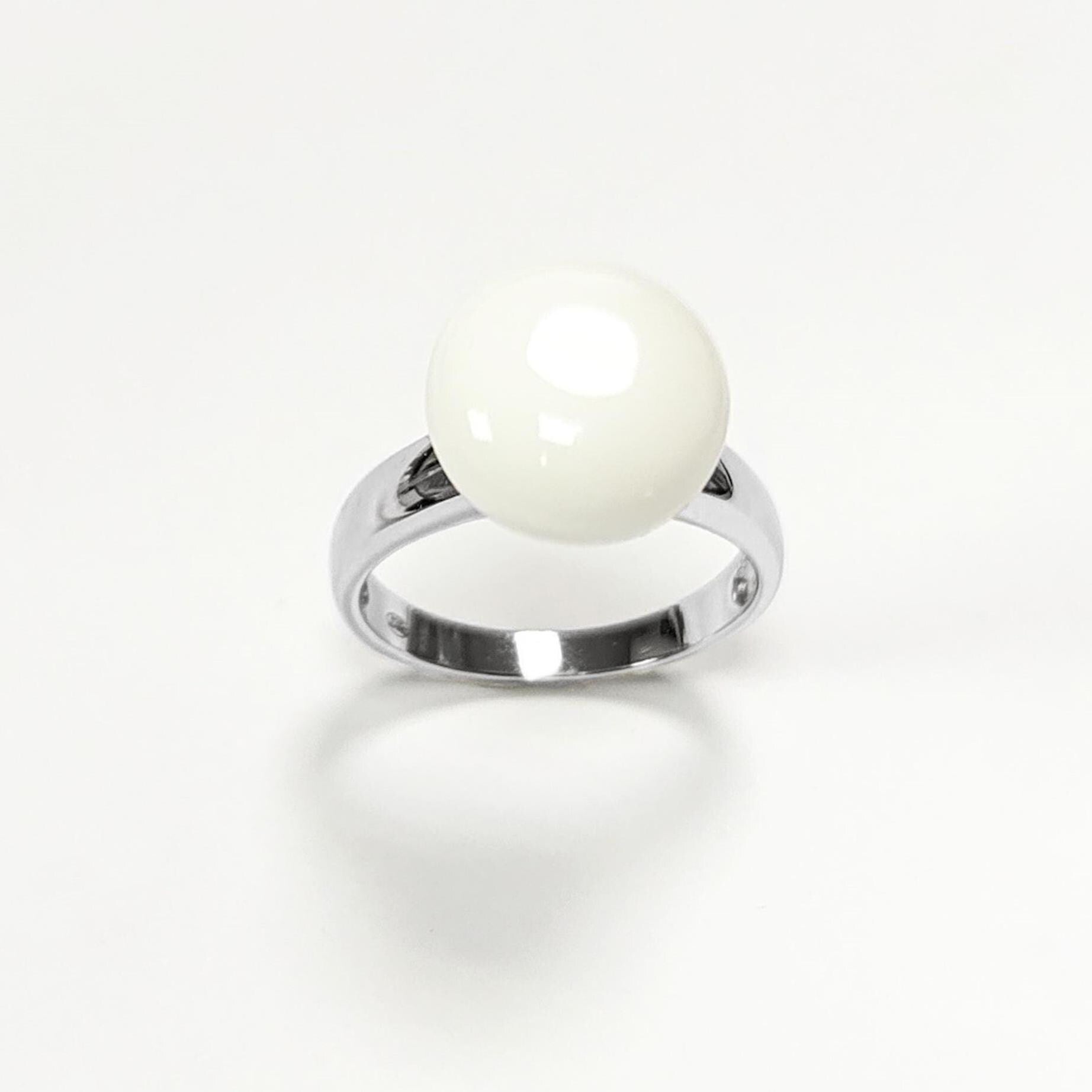 925 White Agate Ring Sterling Silver, Genuine 10mm White Agate Stone, Design Jewelry, Round White Stone, UNISEX Vintage Style Ring