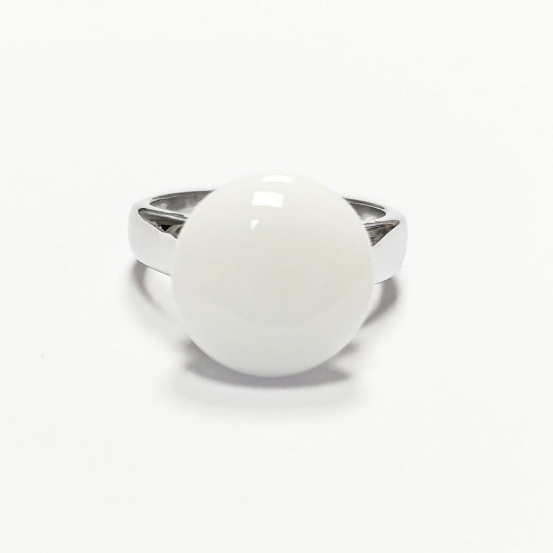 925 White Agate Ring Sterling Silver, Genuine 10mm White Agate Stone, Design Jewelry, Round White Stone, UNISEX Vintage Style Ring