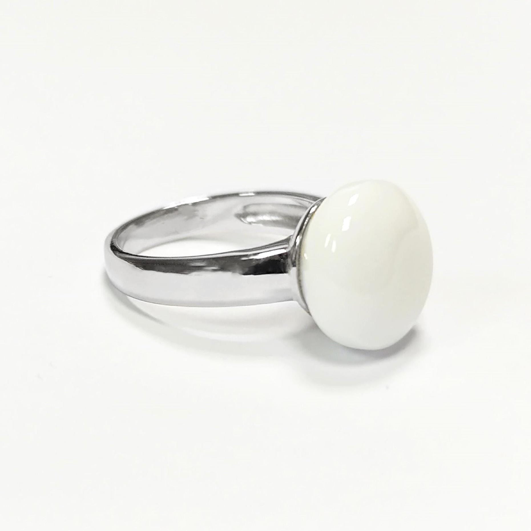 925 White Agate Ring Sterling Silver, Genuine 10mm White Agate Stone, Design Jewelry, Round White Stone, UNISEX Vintage Style Ring