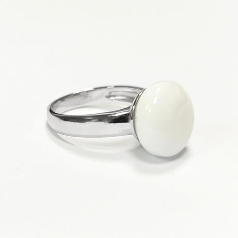 925 White Agate Ring Sterling Silver, Genuine 10mm White Agate Stone, Design Jewelry, Round White Stone, UNISEX Vintage Style Ring