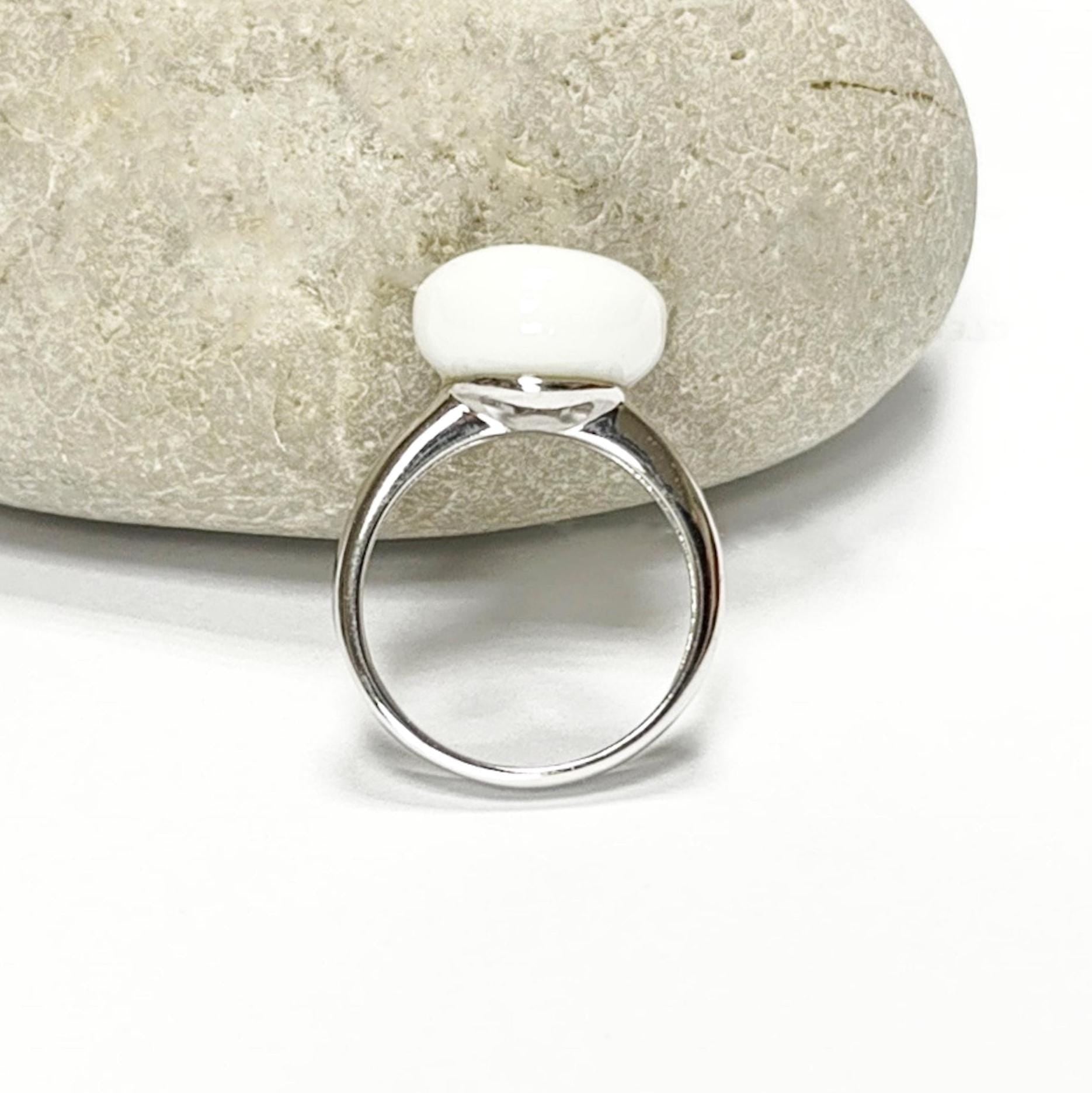 925 White Agate Ring Sterling Silver, Genuine 10mm White Agate Stone, Design Jewelry, Round White Stone, UNISEX Vintage Style Ring