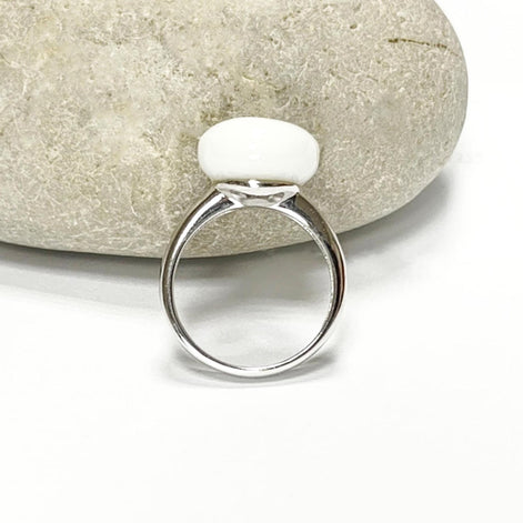 925 White Agate Ring Sterling Silver, Genuine 10mm White Agate Stone, Design Jewelry, Round White Stone, UNISEX Vintage Style Ring