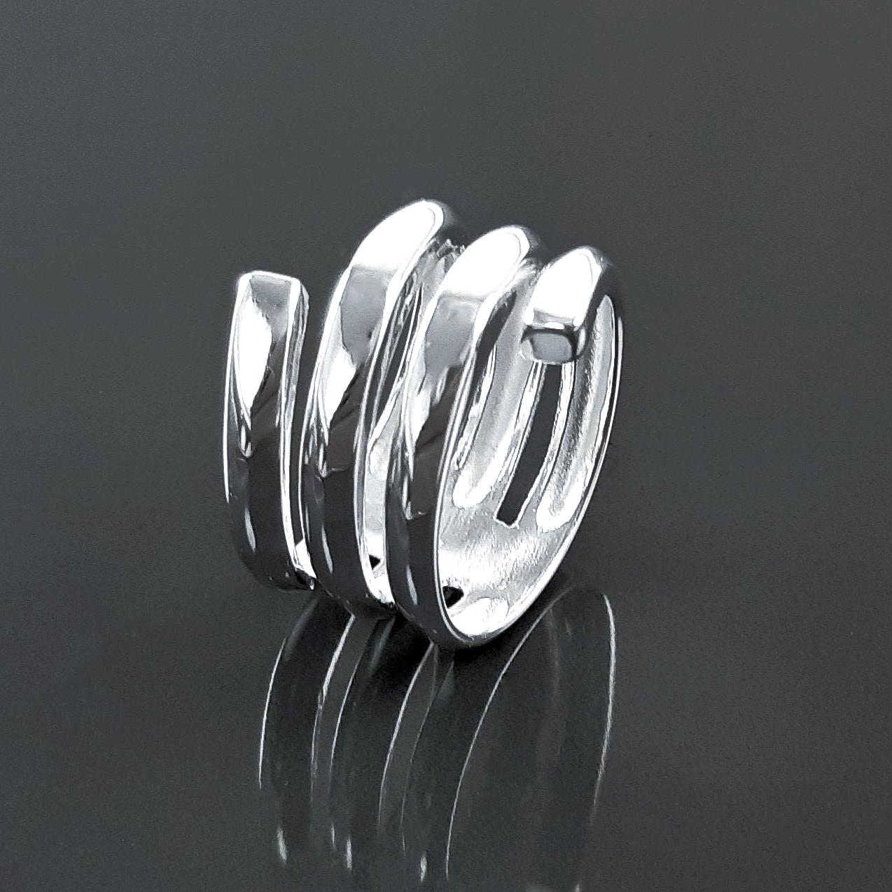 Infinity Wrap Ring, Sterling Silver, Coiled Ring, Bypass Ring, Cuff Ring, Spring Ring, Spiral Ring, Wrapped Ring, Open Ring, Wide Large Ring
