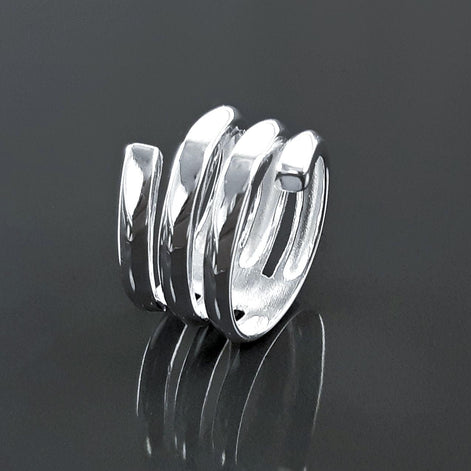 Infinity Wrap Ring, Sterling Silver, Coiled Ring, Bypass Ring, Cuff Ring, Spring Ring, Spiral Ring, Wrapped Ring, Open Ring, Wide Large Ring
