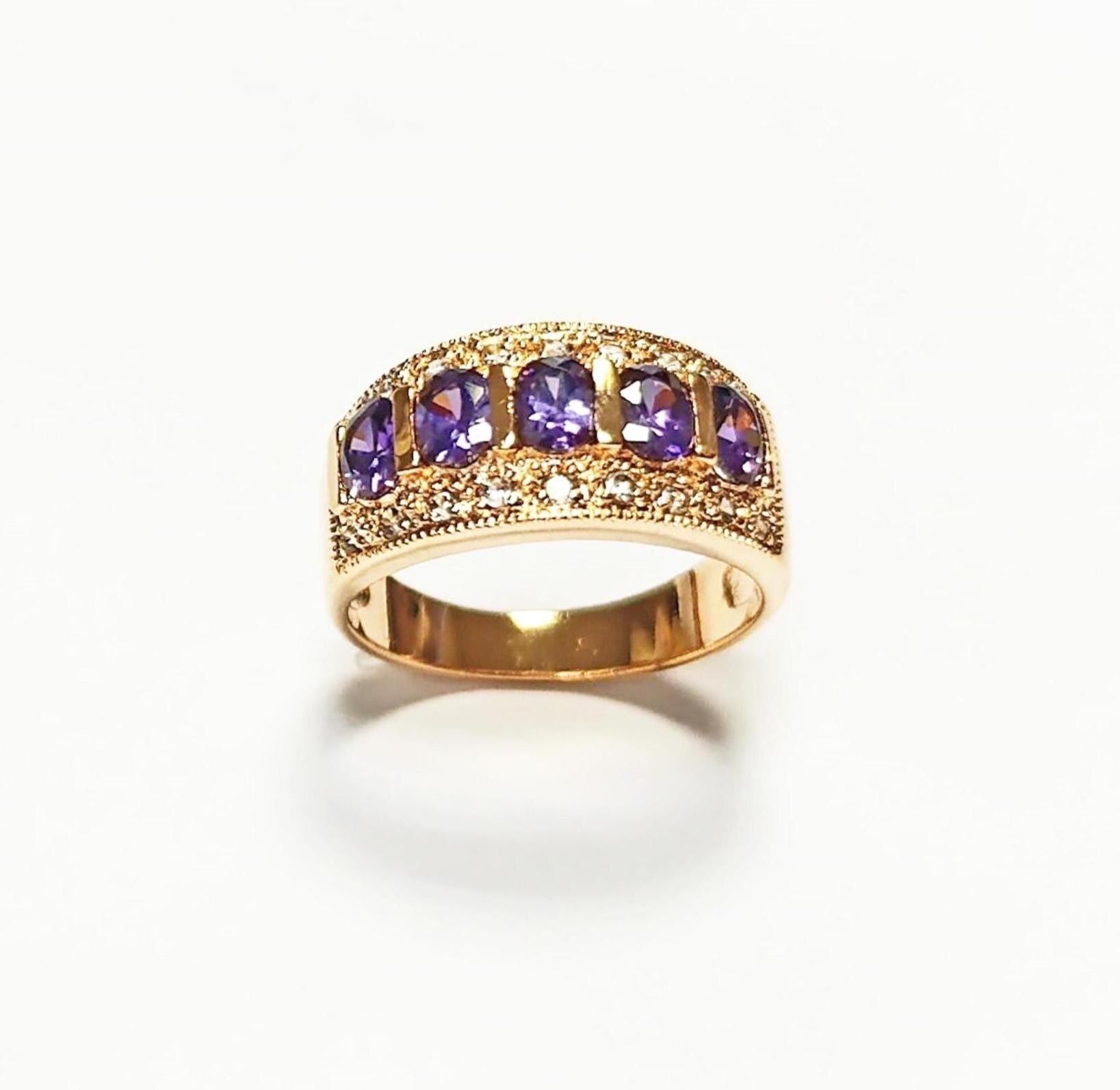 Amethyst Gold Band Ring, Elegant Purple February Birthstone, Luxurious Jewelry, Statement Gift