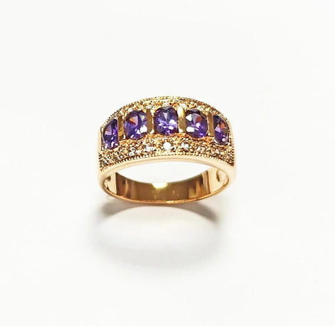 Amethyst Gold Band Ring, Elegant Purple February Birthstone, Luxurious Jewelry, Statement Gift
