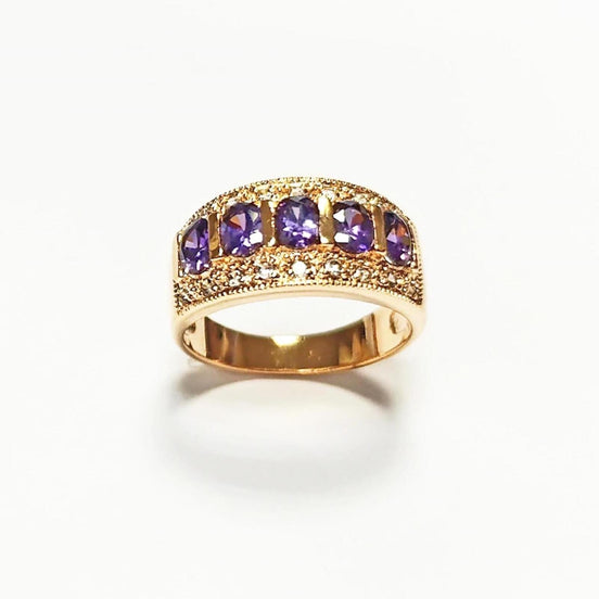 Amethyst Gold Band Ring, Elegant Purple February Birthstone, Luxurious Jewelry, Statement Gift