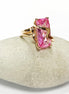 Pink Statement Ring • 18K Gold Plated • Modern Baguette Cut Cz Stone • Elegant Cocktail Jewelry with Chevron Accent • Ideal Gift for Women.
