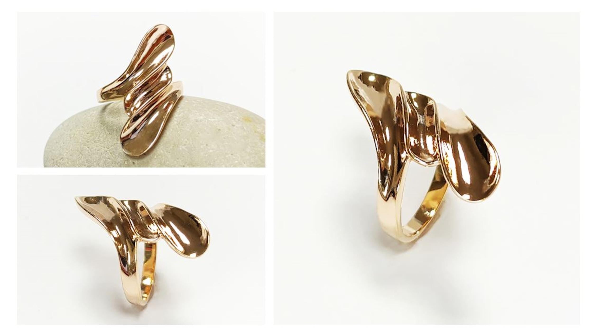 Long 18k Gold Plated Ring, Unique Minimalist Design