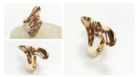 Long 18k Gold Plated Ring, Unique Minimalist Design