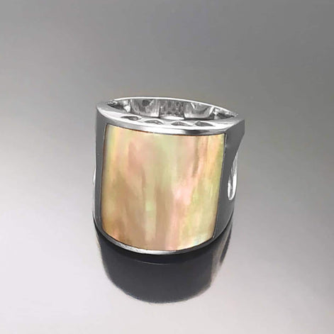 925 Statement Sterling Silver Cuff Ring, GENUINE PAUA Shell Jewelry, Minimalist design Band Ring