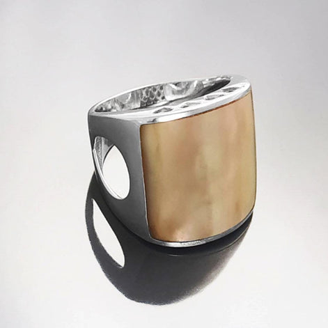 925 Statement Sterling Silver Cuff Ring, GENUINE PAUA Shell Jewelry, Minimalist design Band Ring