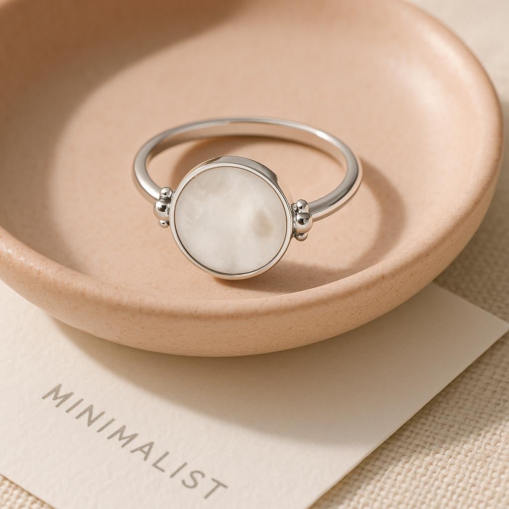 Sterling Silver Round Ring • Genuine Mother of Pearl Rotating Disc