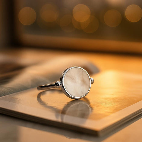 Sterling Silver Round Ring • Genuine Mother of Pearl Rotating Disc