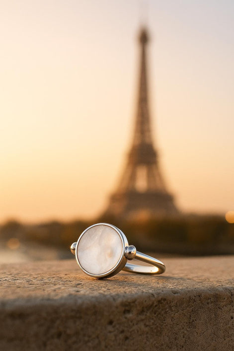 Sterling Silver Round Ring • Genuine Mother of Pearl Rotating Disc
