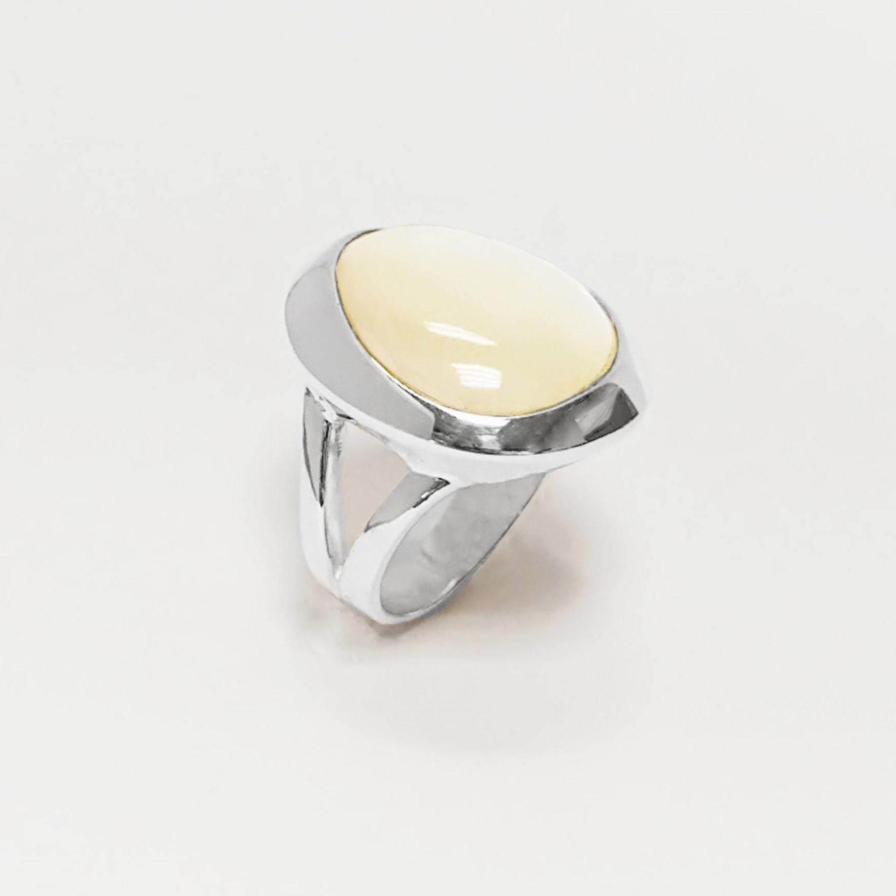 Sterling Silver Ring, White Mother of Pearl, Modern Designer Minimalist Jewelry
