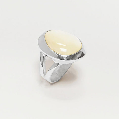 Sterling Silver Ring, White Mother of Pearl, Modern Designer Minimalist Jewelry