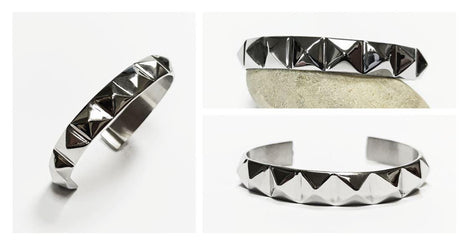 Stainless Steel Pyramid Stud Cuff Bracelet • 80s Punk Style