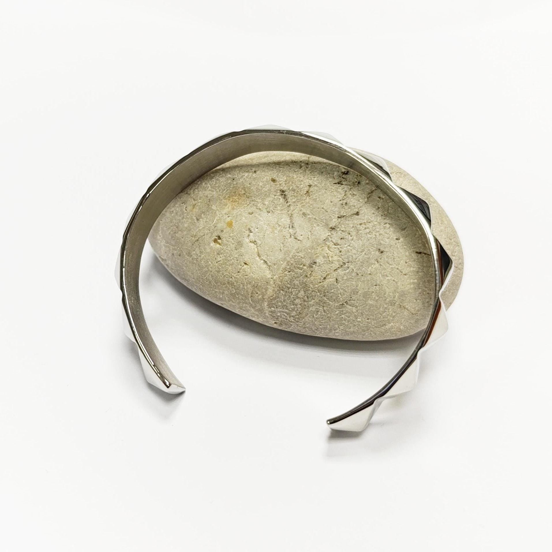 Stainless Steel Pyramid Stud Cuff Bracelet • 80s Punk Style