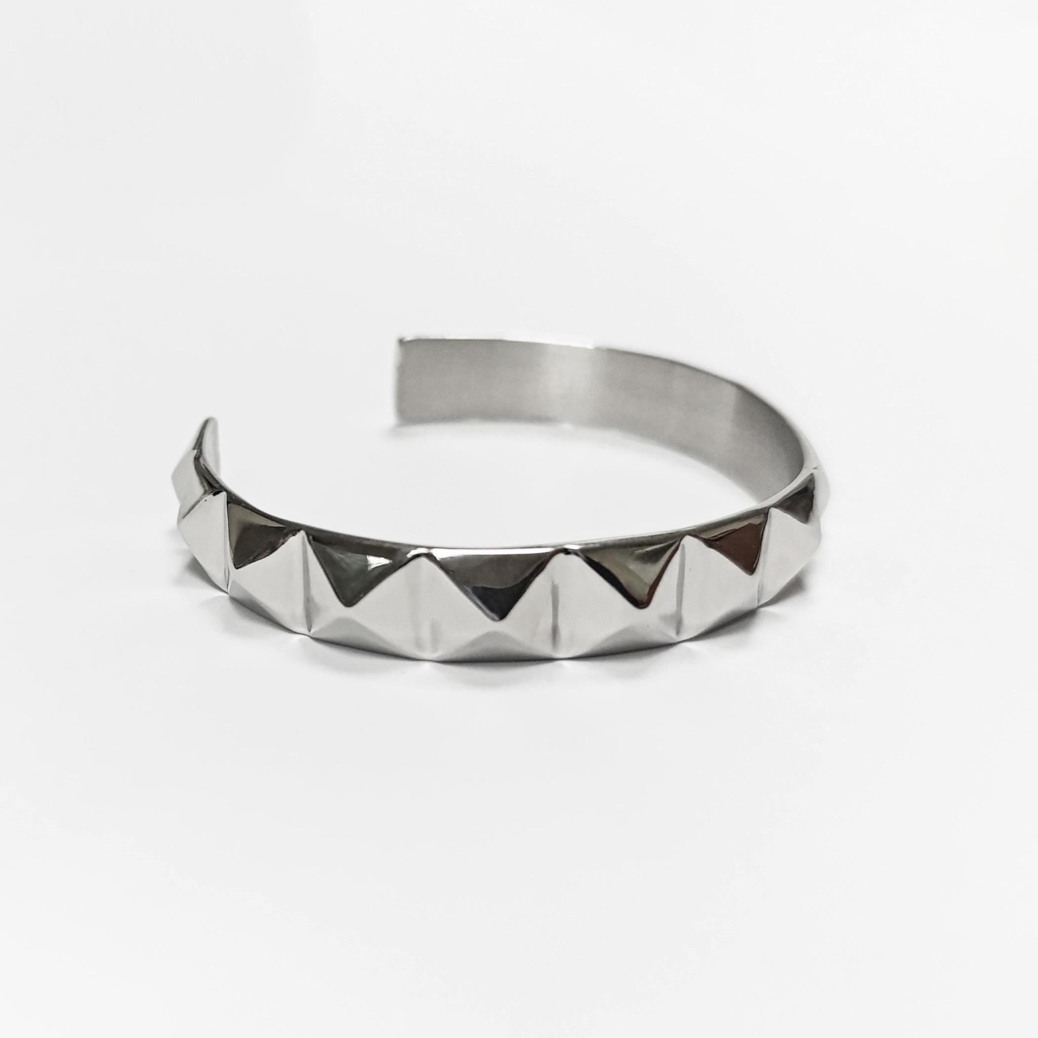 Stainless Steel Pyramid Stud Cuff Bracelet • 80s Punk Style