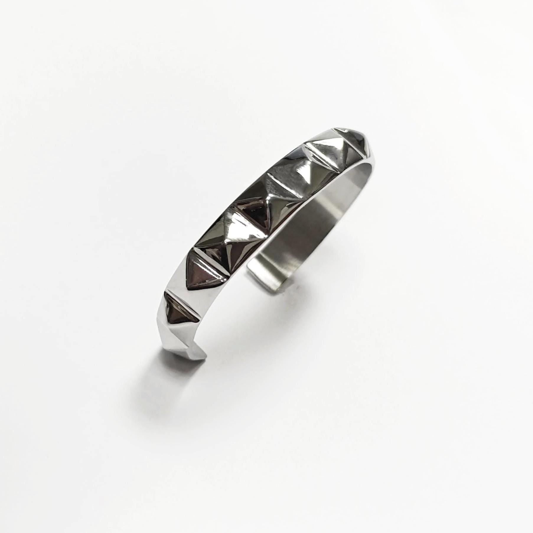 Stainless Steel Pyramid Stud Cuff Bracelet • 80s Punk Style