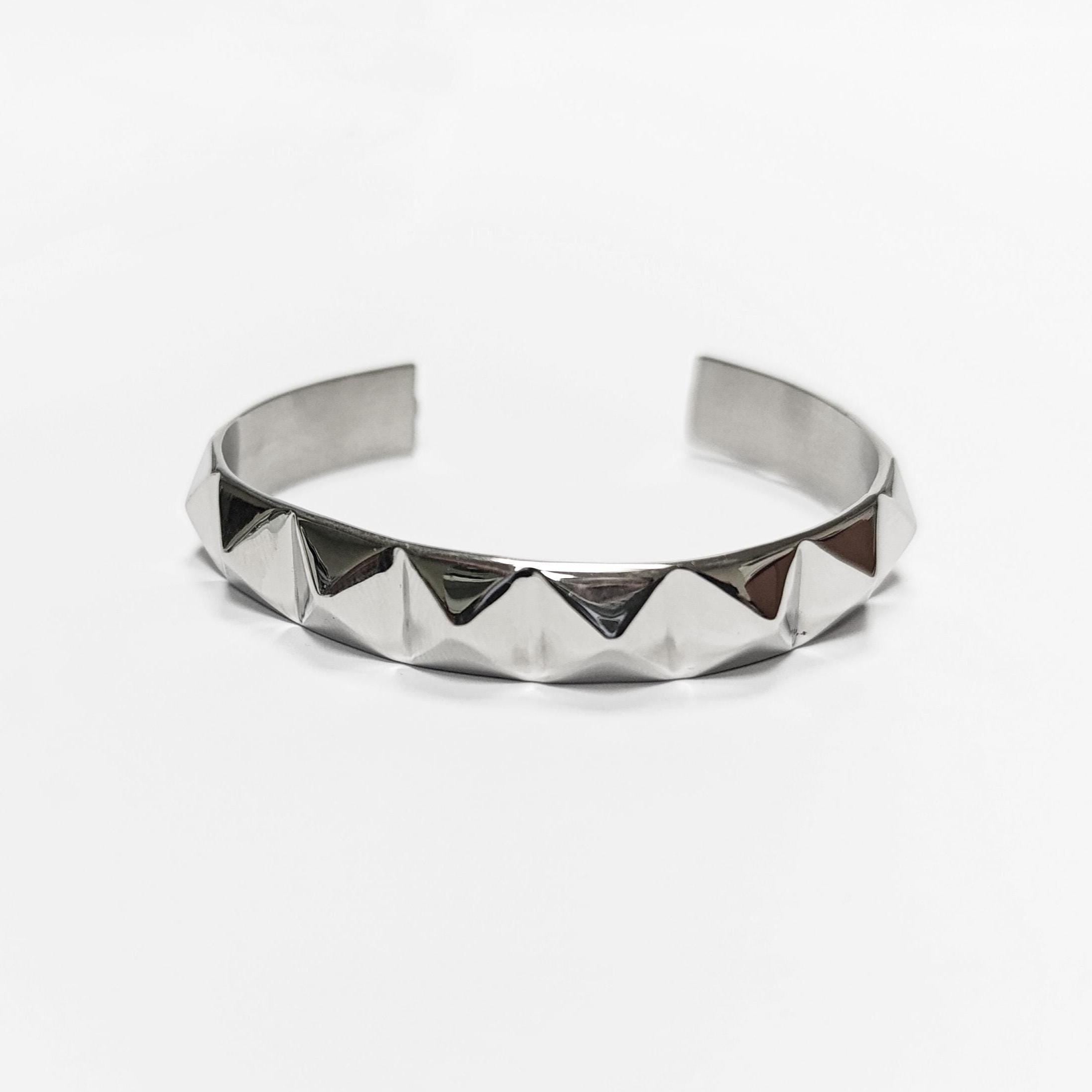 Stainless Steel Pyramid Stud Cuff Bracelet • 80s Punk Style