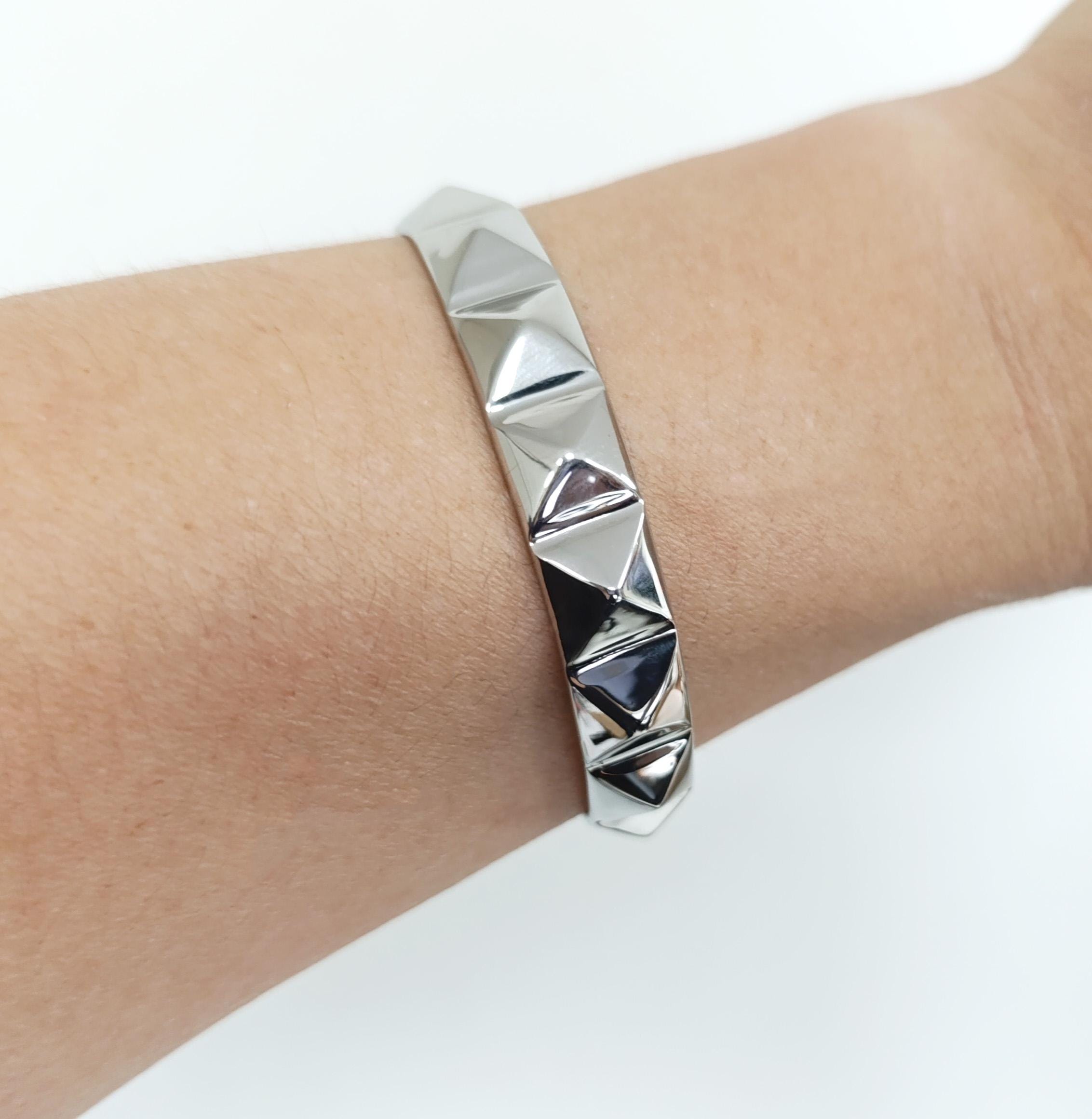Stainless Steel Pyramid Stud Cuff Bracelet • 80s Punk Style