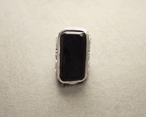 Black Onyx Sterling Silver Ring, Vintage Filigree, Baroque Design