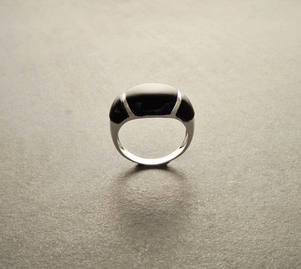 Onyx Band Ring - Sterling Silver Dome Black Onyx Gemstone Ring - Modern Domed Stone Jewelry