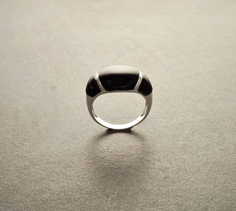 Onyx Band Ring - Sterling Silver Dome Black Onyx Gemstone Ring - Modern Domed Stone Jewelry