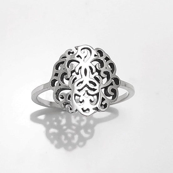 Art Nouveau Filigree Ring, Sterling Silver 925, Dainty Style Ring, Small Ring, Spiritual Jewelry, Geometry Round Ring, Ring