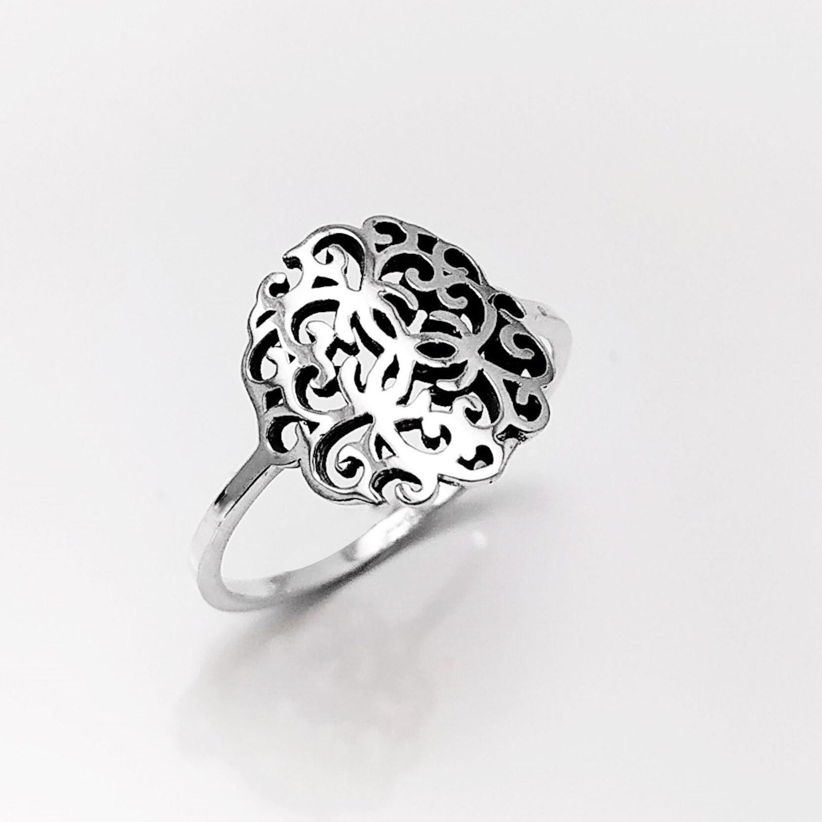 Art Nouveau Filigree Ring, Sterling Silver 925, Dainty Style Ring, Small Ring, Spiritual Jewelry, Geometry Round Ring, Ring